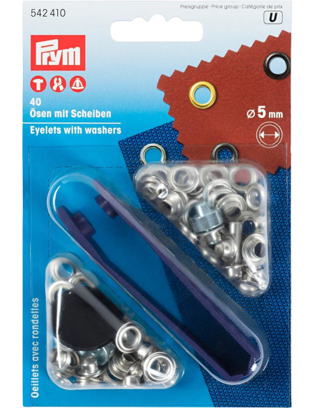 Caixa com 40 ilhós de 5 mm com ferramenta de aplicação - Prata