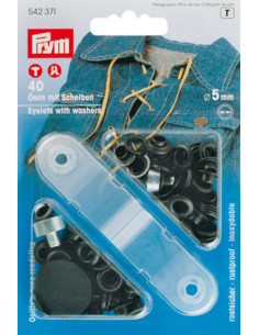 Caixa com 40 ilhós de 5 mm com ferramenta de aplicação - Preto