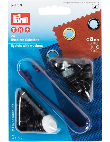 Caixa com 24 ilhós de 8 mm com ferramenta de aplicação - Preto
