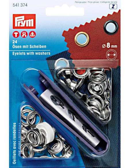 Caixa com 24 ilhós de 8 mm com ferramenta de aplicação - Prata