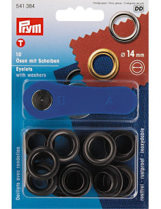 Caixa com 10 ilhós de 14 mm com ferramenta de aplicação - Preto