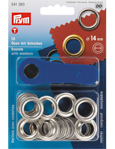 Caixa com 10 ilhós de 14 mm com ferramenta de aplicação - Prata