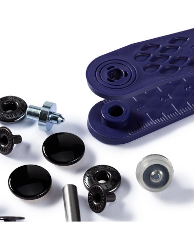 Caixa de 10 botões de pressão anorak Preto com ferramenta 15 mm