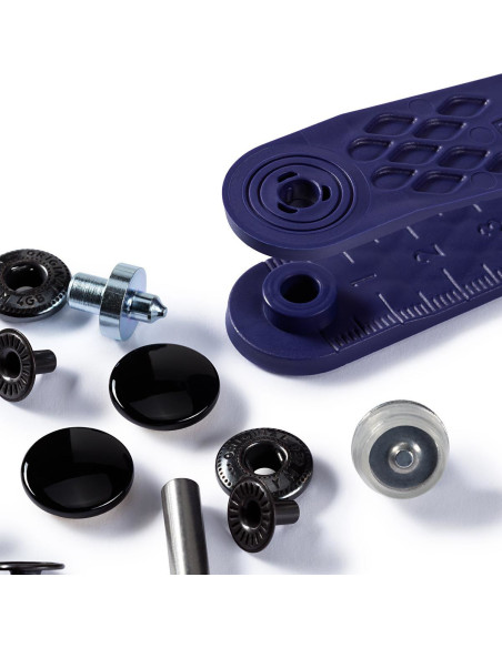 Caixa de 10 botões de pressão anorak Preto com ferramenta 15 mm