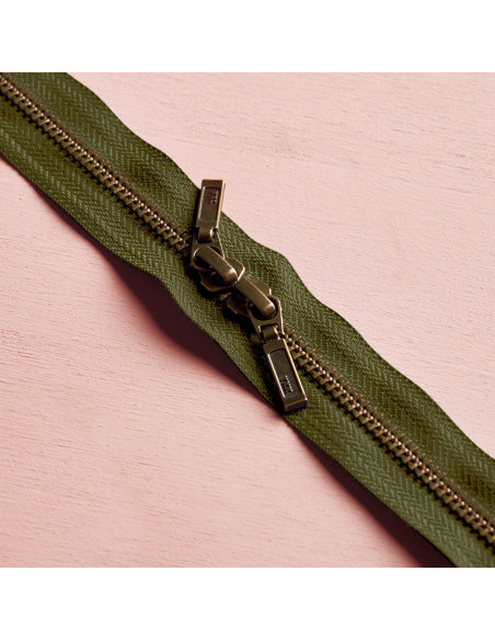 Fecho de correr duplo Latão e Ivy Green 40 cm - Atelier Brunette