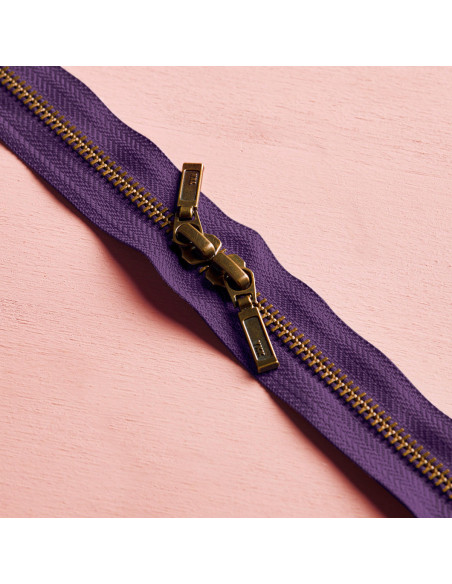 Fecho de correr duplo Latão e Majestic Purple 40 cm - Atelier Brunette
