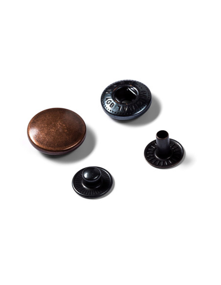 Caixa de 10 botões de pressão anorak Cobre antigo com ferramenta 15 mm