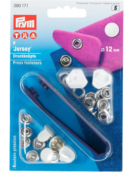 Caixa de 6 botões de pressão para jersey Branco com ferramenta 12 mm