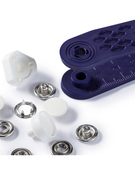 Caixa de 6 botões de pressão para jersey Branco com ferramenta 12 mm