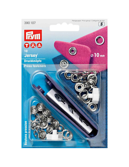 Caixa de 10 botões de pressão jersey Prata com ferramenta 10 mm