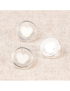 Botão transparente coração 11 mm - Branco