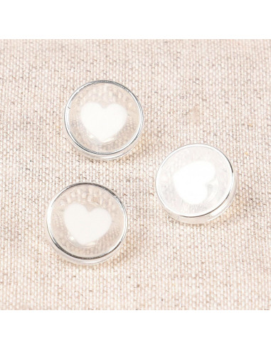 Botão transparente coração 11 mm - Branco