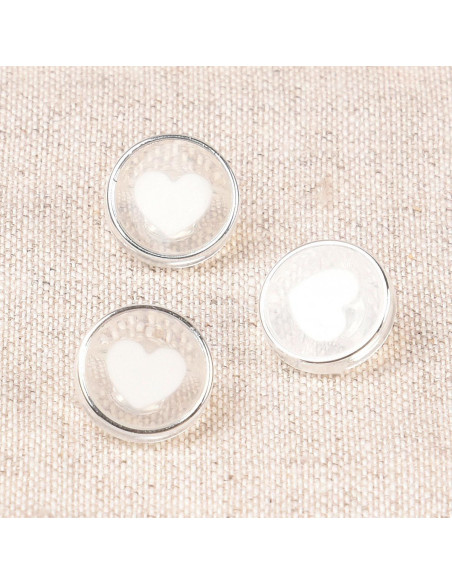 Botão transparente coração 11 mm - Branco