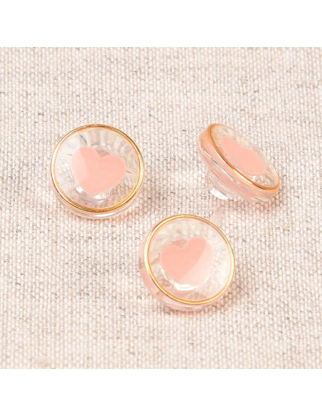 Botão transparente coração 11 mm - Rosa bebê