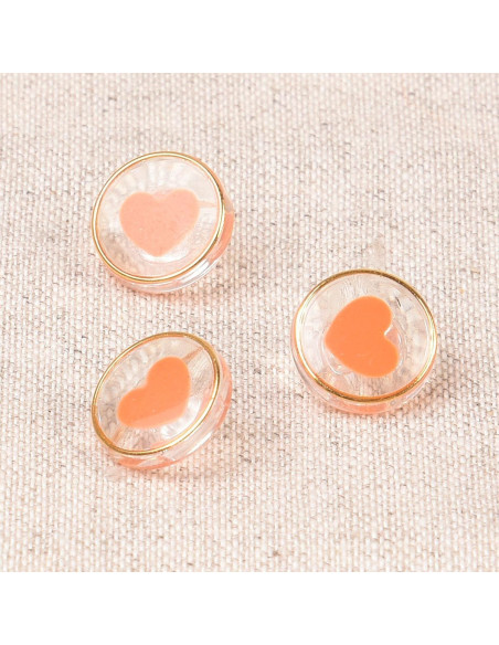 Botão transparente coração 11 mm - Laranja