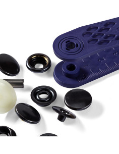 Caixa de 10 botões de pressão esporte camping Preto com ferramenta 15 mm 2