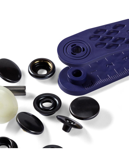 Caixa de 10 botões de pressão esporte camping Preto com ferramenta 15 mm