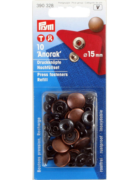 Recarga de 10 botões de pressão anorak 15 mm Cobre