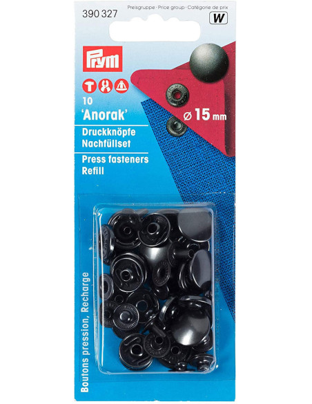 Recarga de 10 botões de pressão anorak 15 mm Bruni