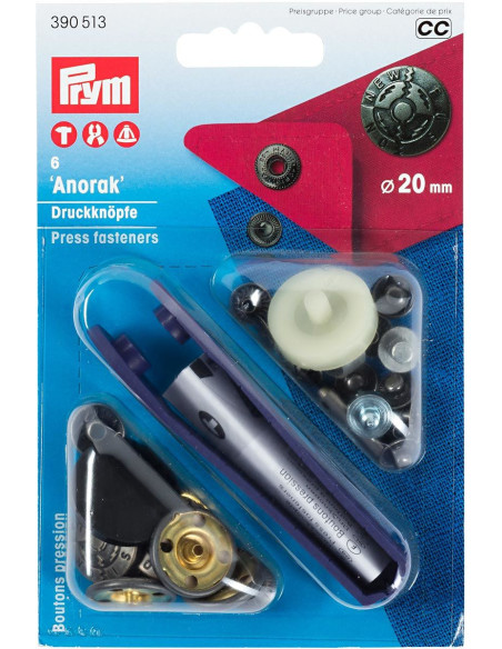 Caixa de 6 botões de pressão anorak Design com ferramenta 20 mm