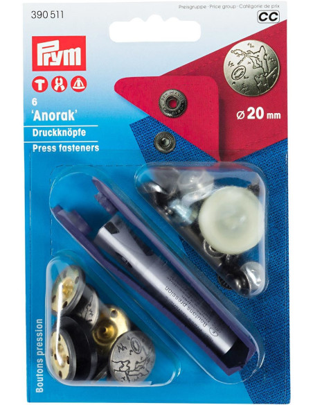 Caixa de 6 botões de pressão anorak Design com ferramenta 20 mm