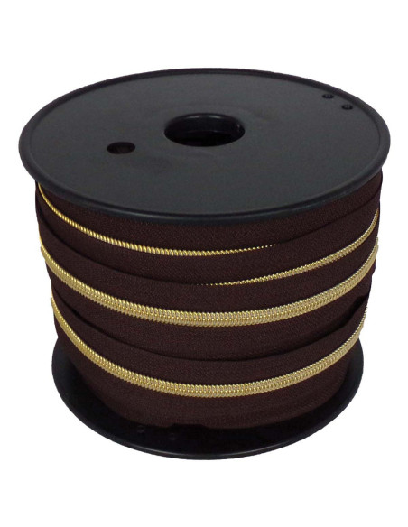Fecho de nylon 5 mm lurex - Castanho e dourado