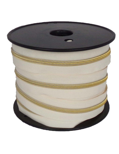 Fecho de nylon 5 mm lurex - Marfim e dourado