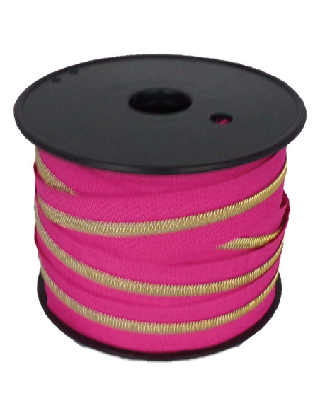 Fecho de nylon 5 mm lurex - Fúcsia e dourado