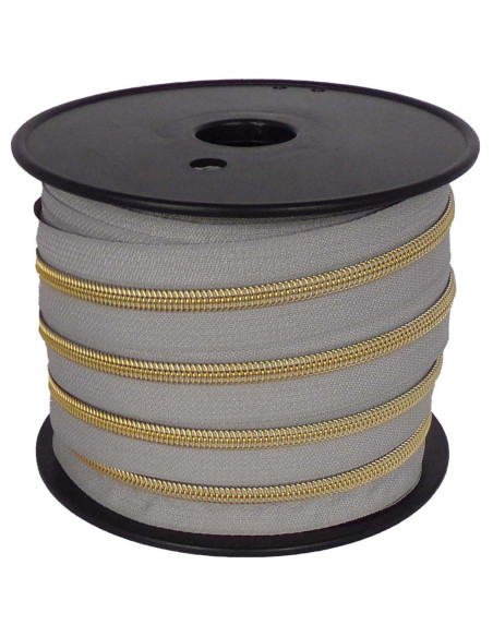 Fecho de nylon 5 mm lurex - Cinza pombo e dourado