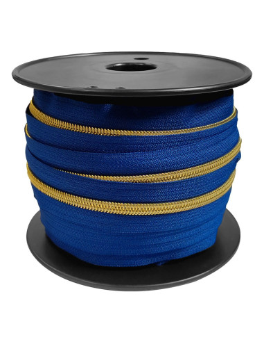 Fecho de nylon 5 mm lurex - Azul Bugatti e dourado