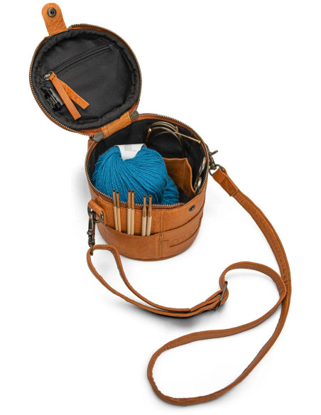 Pequena bolsa de tricô em couro Muud Saturn Mini - Whisky