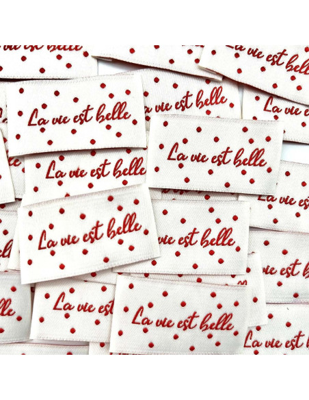 Conjunto de 5 etiquetas tecidas para costurar La vie est belle
