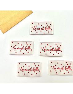 Conjunto de 5 etiquetas tecidas para costurar La vie est belle 2