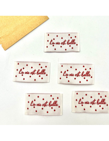 Conjunto de 5 etiquetas tecidas para costurar La vie est belle