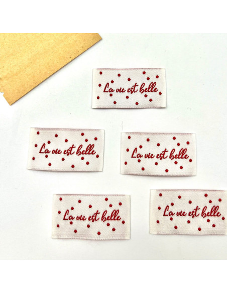 Conjunto de 5 etiquetas tecidas para costurar La vie est belle
