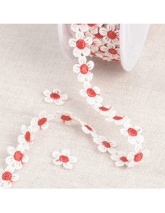 Guipura margaridas brancas - Vermelho e branco