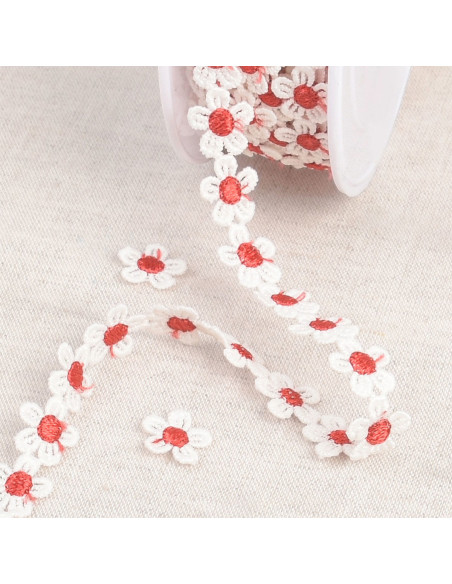 Guipura margaridas brancas - Vermelho e branco