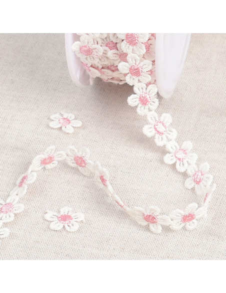 Guipura margaridas brancas - Rosa e branco