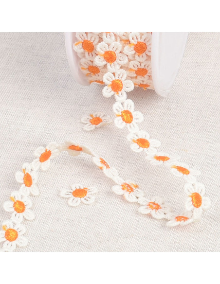 Guipura margaridas brancas - Laranja e branco