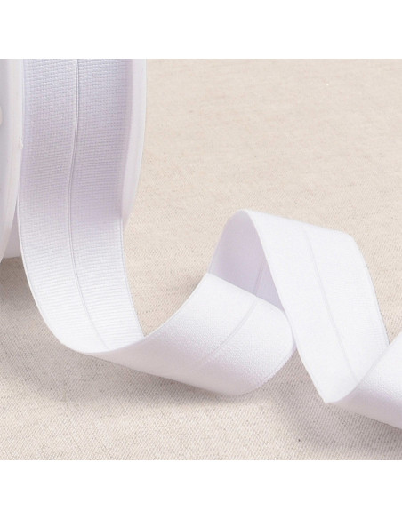 Viés elástico pré-dobrado de gorgorão 30 mm de largura - Branco