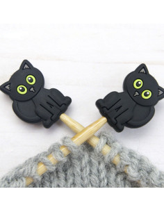 Tampões de malha para agulhas de tricô - Gato preto