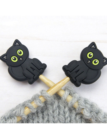 Tampões de malha para agulhas de tricô - Gato preto