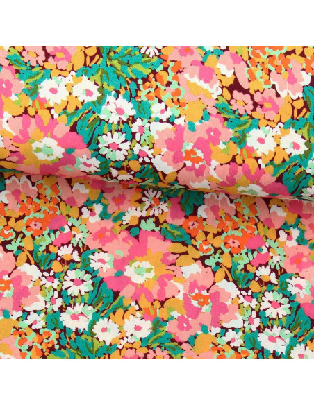 Tecido de viscose fantasia - Silene marrom e rosa