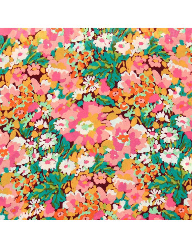 Tecido de viscose fantasia - Silene marrom e rosa