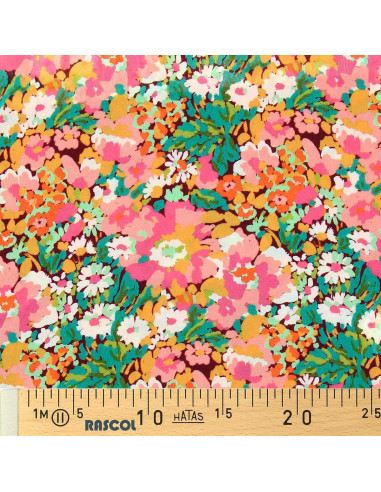 Tecido de viscose fantasia - Silene marrom e rosa