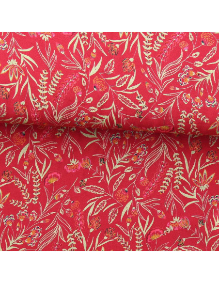 Tecido de viscose fantasia - Rama vermelho e laranja
