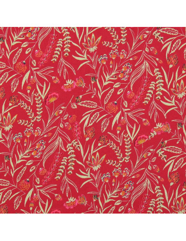 Tecido de viscose fantasia - Rama vermelho e laranja