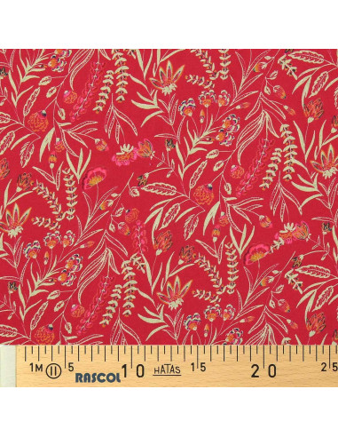 Tecido de viscose fantasia - Rama vermelho e laranja
