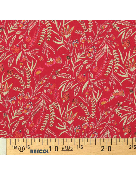 Tecido de viscose fantasia - Rama vermelho e laranja