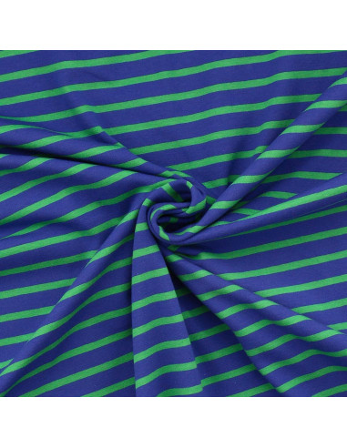 Tecido jersey listrado bretão - Azul e verde